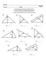 Finding Missing Lengths In Similar Right Triangles Worksheet