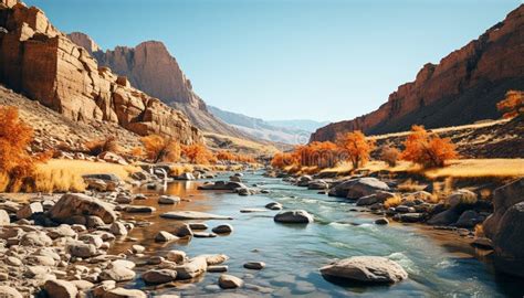 Summer Hiking Adventure Majestic Mountain Peak Tranquil Riverbed