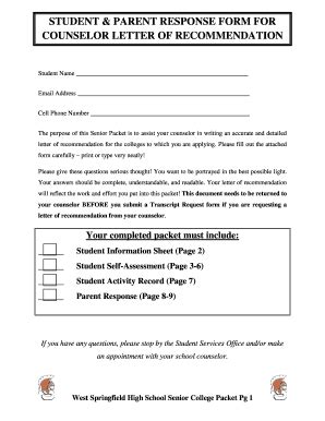 Fillable Online Fcps Student Parent Response Form For Counselor