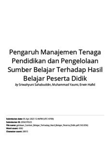 Pengaruh Manajemen Tenaga Pendidik Dan Pengelolaan Sumber Belajar