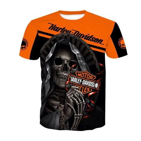 Harley Manga Curta T Shirt Para Homens Impress O Digital D Em Torno Do