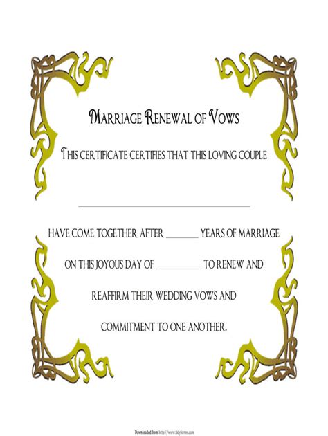 Vow Renewal Certificate Templates Fill Online Printable Inside Blank