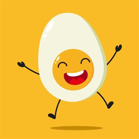 Premium Vector Cute Happy Half Boiled Egg Character Funny Jump Egg