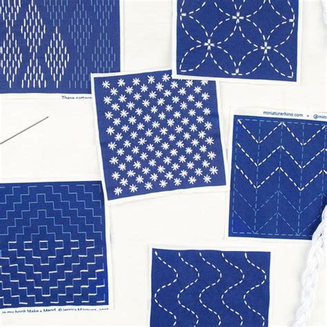 Sashiko Embroidery Kit Large Multi Pattern Sampler On Navy Etsy