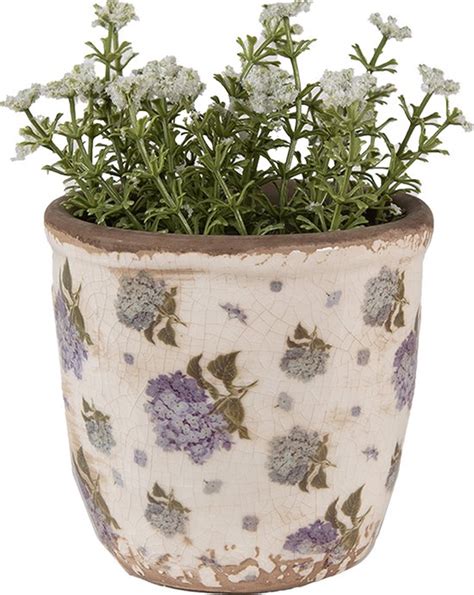 Clayre Eef Bloempot X Cm Beige Blauw Keramiek Bloemen Bloempot