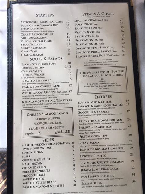 Menu at Witherspoon Grill pub & bar, Princeton