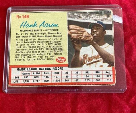 Hank Aaron Milwaukee Braves Outfielder Post Collectors Card - Metzger Property Services LLC