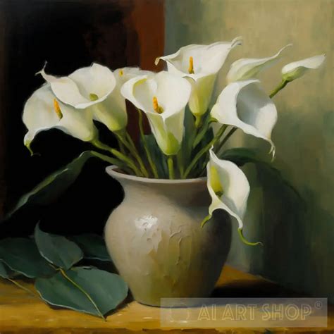 Oil Painting White Calla Lilies