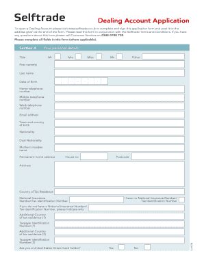 Fillable Online Dealing Account Application Fax Email Print Pdffiller