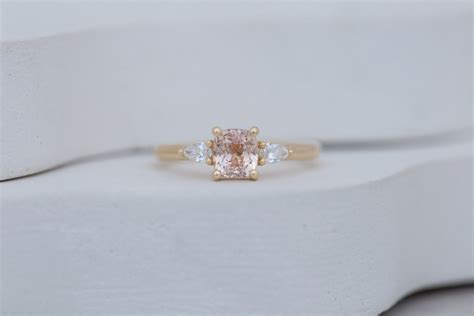 Iris Ring | Peach Cushion Cut Sapphire + Pear Diamond Accent Engagement ...