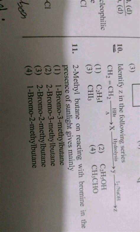 Identify Z In The Following Series Mathrm Ch 2 Mathrm Ch 2 Xr