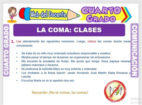 Clases De Comas Para Cuarto Grado De Primaria Web Del Docente