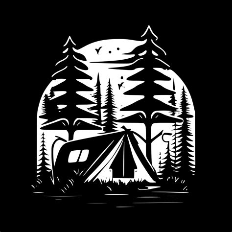 Camping, Black and White Vector illustration 23588788 Vector Art at ...