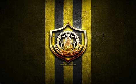 Download wallpapers Qatar FC, golden logo, QSL, yellow metal background, football, qatari ...