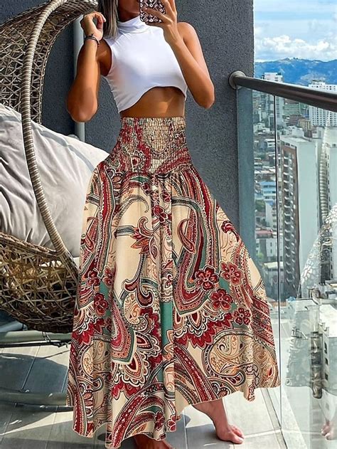 Damen A Linie Maxir Cke Print Farbverlauf Urlaub Sommer Boho Schwarz