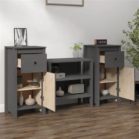 Cikonielf Buffets Pcs Gris X X Cm Bois Massif De Pin