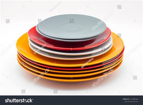 plates stacking  isolated white background stock photo