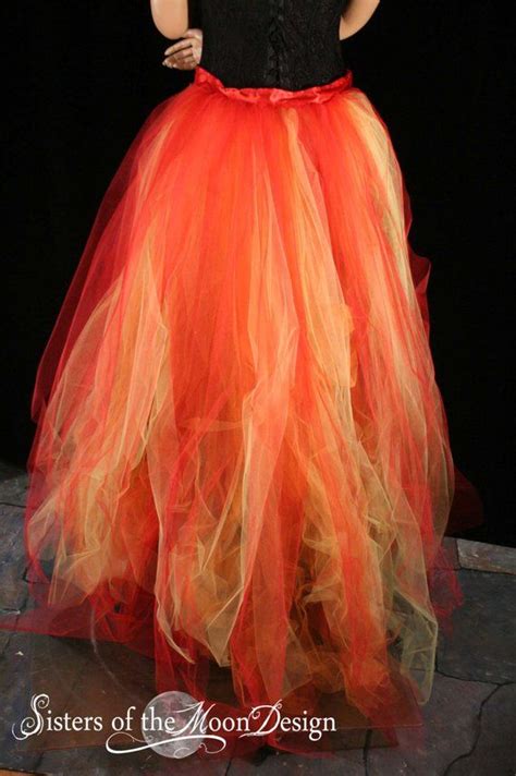 Flame Tulle Bustle Skirt Half Tutu Red Orange Yellow Burlesque Ribbon