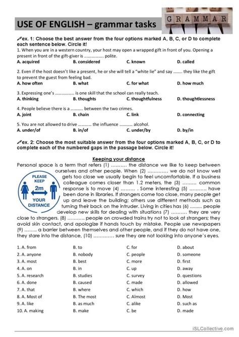 Use Of English Grammar Tasks General Espa Ol Ele Hojas De Trabajo Pdf