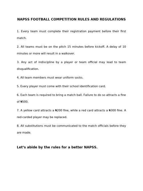 napss football competition rules  regulations