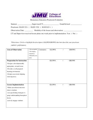 Fillable Online Elementary Education Practicum Evaluation Student