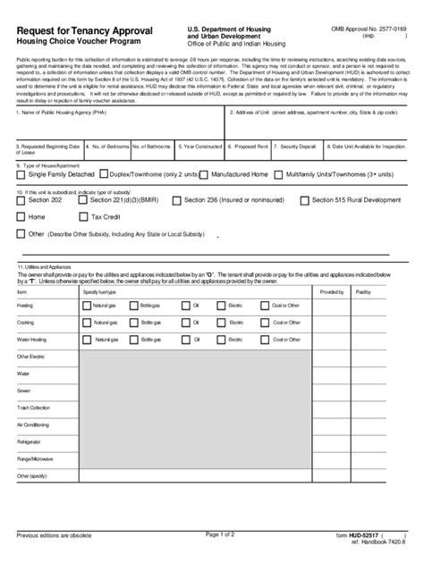 Fillable Online Hud Request For Tenancy Approval Housing Choice