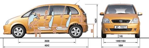 Abmessungen Der Karosserie Von Opel Meriva Tabellen Der Abmessungen