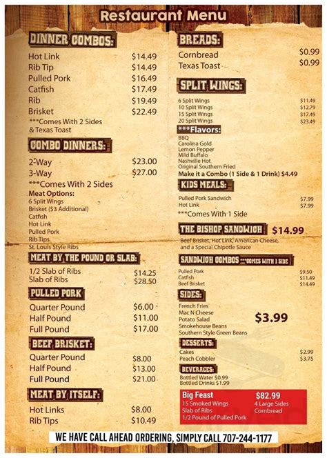 Southern Smokehouse Barbecue Menu In Suisun City California Usa