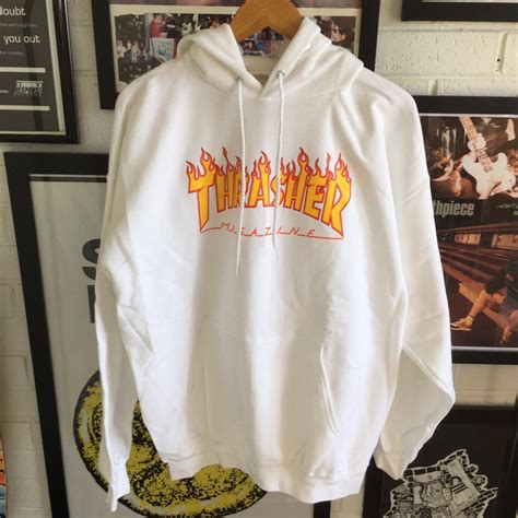 Thrasher hoodie. Brand New. White. Large. - Depop