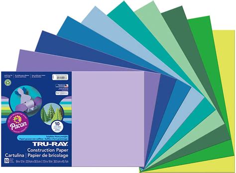 Tru Ray Heavyweight Construction Paper Cool Assorted Colors 12 X 18 50 Sheets 102943