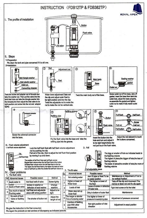 Royal Apex Flowell Dual Flush Valve Set Brass Fill Valve Toilet