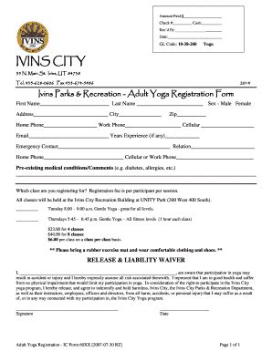 Fillable Online Yoga Registration Form The City Of Ivins Fax Email