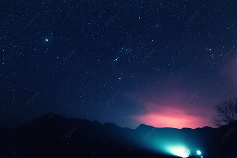 Quiet Night Scenery In The Mountains And Starry Sky Background