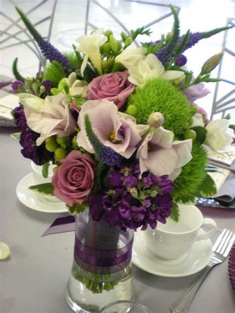 Green Ball Dianthus in an arrangement. | Green fall weddings, Purple ...