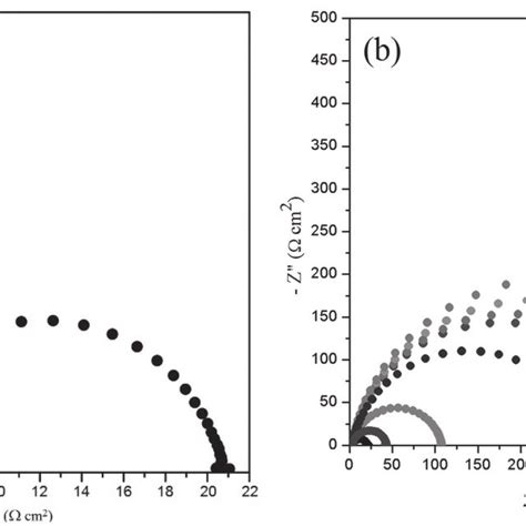 Nyquist Diagrams For Mild Steel In A 1 M HCl And B In The Presence