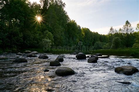 A Mountain River A Rushing Stream Of Water In The Mountains Stock