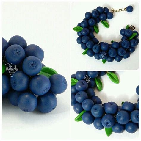 Bracelet With Blueberries Made Of Polymer Clay Handmade Author