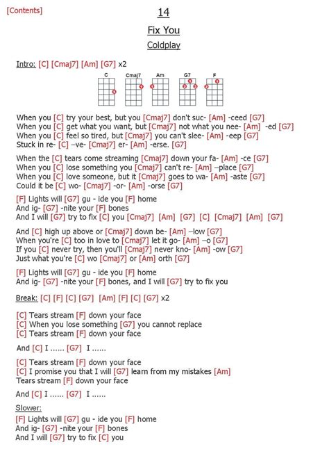 Fix You Coldplay Ukelele Songs Ukulele Songs Ukulele Chords Songs