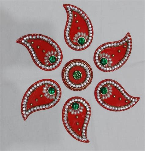 Red Pan Shape Acrylic Rangoli For Decoration Packaging Type Plastic