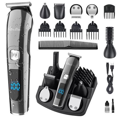 Cordless Mens Hair Clipper And Beard Trimmer Kit Waterproof IPX7 LED