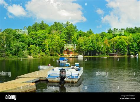 Cottage And Boat On Raven Lake Dorset Ontario Canada Stock Photo Alamy