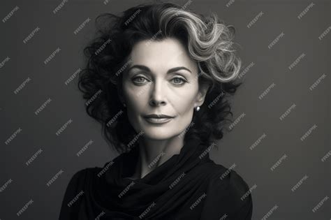 premium photo portrait  mature woman black  white