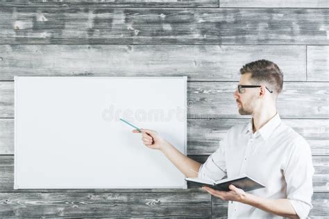 Handsome Man Pointing At Whiteboard Stock Photo Image Of Background