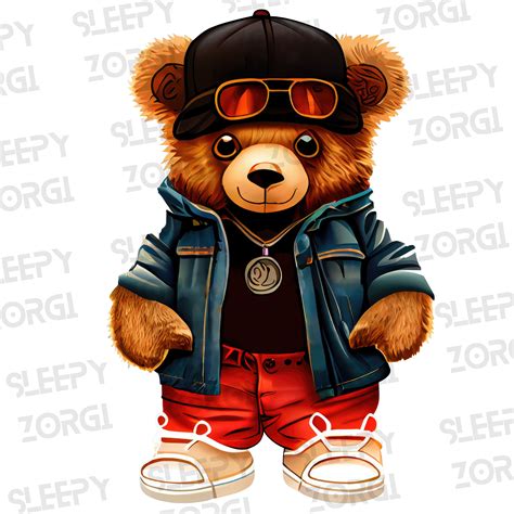 SZ117 Teddy Bear Wearing Streetwear PNG PNG Sublimation Design For