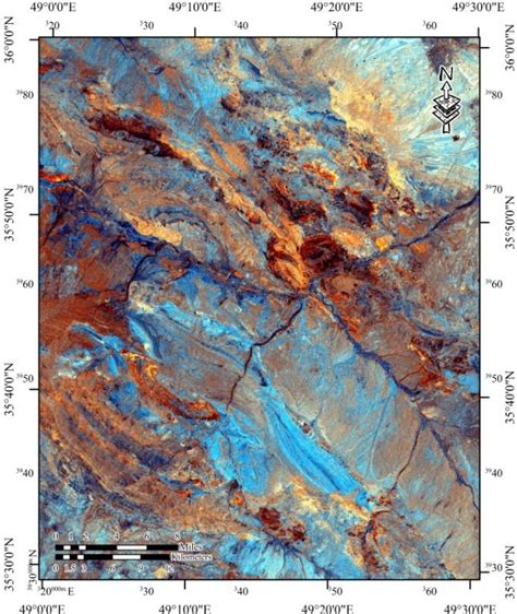 Landsat ETM Ratio Image Bands 3 1 5 7 And 4 3 In Red Green And