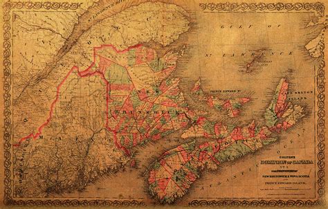 Map of Eastern Canada Provinces Vintage Atlas on Worn Canvas Mixed ...