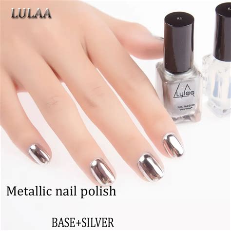 LULAA 2pc/Lot 6ml Silver Mirror Effect Metallic Nail Polish Varnish ...