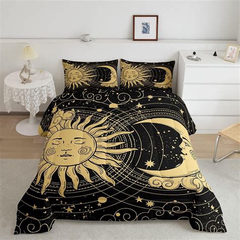 YST Sun And Moon Bedding Set Yellow Planets Stars Comforter Set Twin