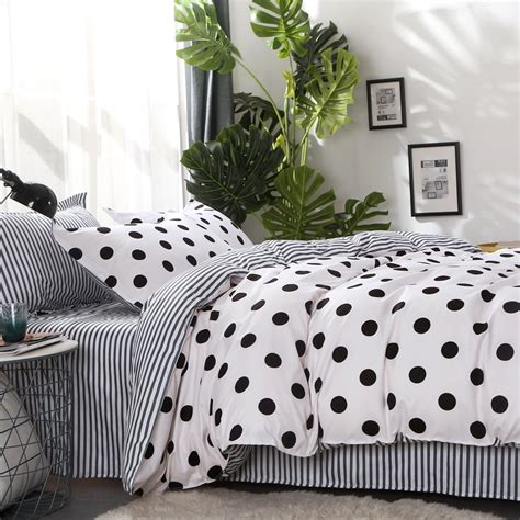 Trendy Black And White Rugby Stripe And Polka Dot Print Modern Chic