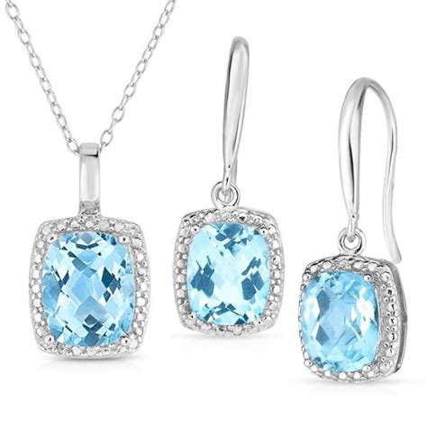 Diamond Blue Topaz Earring And Necklace Set